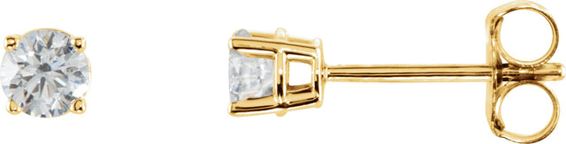 14K Gold Natural Diamond Round 4-Prong Lightweight Stud Earrings - Yellow Gold - view 3