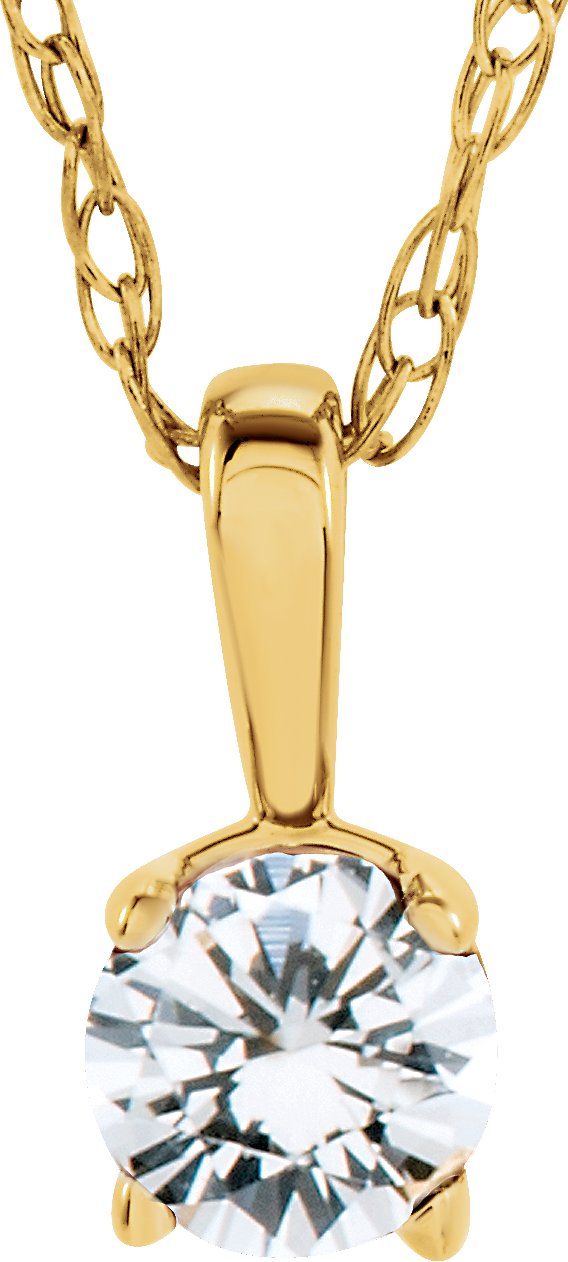 14K Gold Round Natural Diamond Youth Birthstone Necklace or Pendant - Yellow Gold