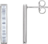 14K Gold Natural Diamond Baguette Bar Earrings - White Gold