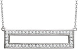 14K Gold Round Natural Diamond Rectangle Bar Necklace - White Gold