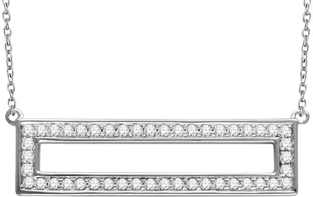 14K Gold Round Natural Diamond Rectangle Bar Necklace - White Gold