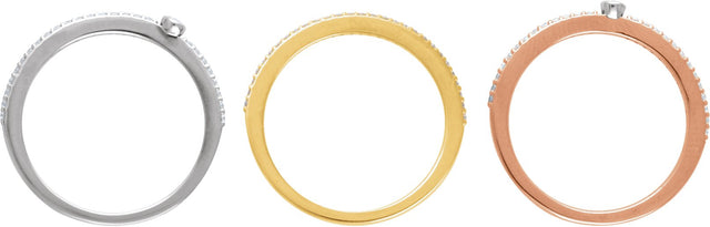 14K Gold Round Natural Diamond Tri-Color Stackable Ring Set - view 2
