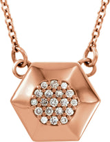14K Gold Round Natural Diamond Geometric Cluster Necklace - Rose Gold