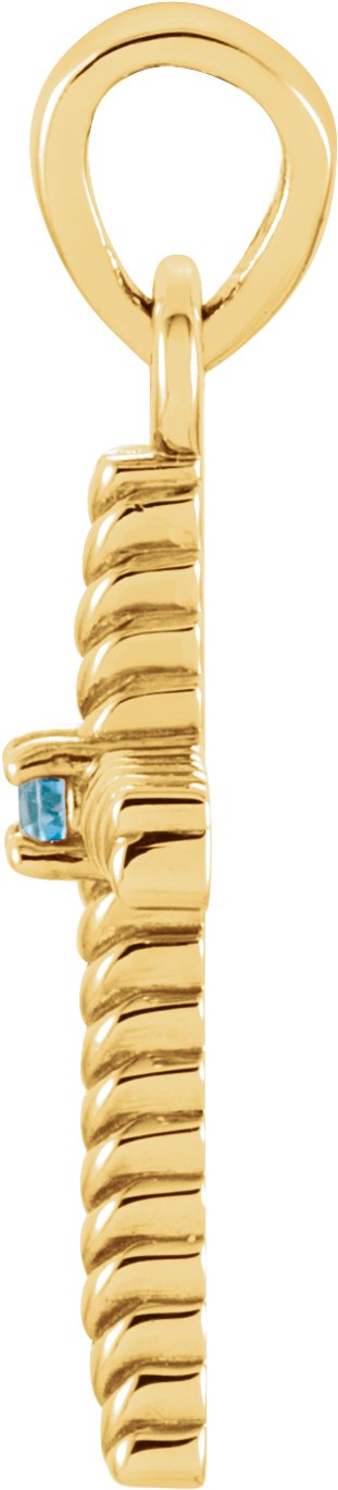 14K Gold Round Natural Swiss Blue Sapphire Rope Cross Pendant - view 2