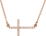 14K Gold Round Lab-Grown Diamond Sideways Cross Necklace - Rose Gold