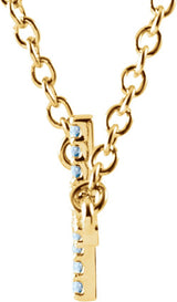 14K Gold Round Natural Aquamarine Sideways Cross Necklace - Yellow Gold - view 2