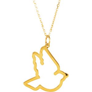 14K Gold Round Natural Diamond Dove Necklace - Yellow Gold - view 3
