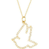 14K Gold Round Natural Diamond Dove Necklace - Yellow Gold