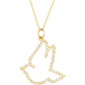 14K Gold Round Natural Diamond Dove Necklace - Yellow Gold