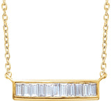 14K Gold Straight Baguette Natural Diamond Baguette Bar Necklace - Yellow Gold