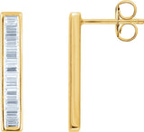 14K Gold Natural Diamond Baguette Bar Earrings - Yellow Gold