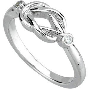 14K Gold Round Natural Diamond Accented Knot Ring – 2mm Stones - White Gold - view 7