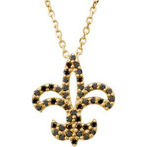 14K Gold Natural Black Diamond Fleur-de-lis Necklace - Yellow Gold