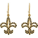14K Gold Round Natural Black Diamond Fleur-de-lis Earrings - Yellow Gold - view 2