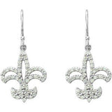 14K Gold Round Natural Diamond Fleur-de-lis Earrings - White Gold - view 2