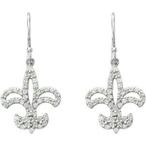 14K Gold Round Natural Diamond Fleur-de-lis Earrings - White Gold - view 2