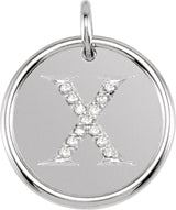 14K Gold Round Natural Diamond Posh Mommy® Initial Necklace or Pendant - White Gold