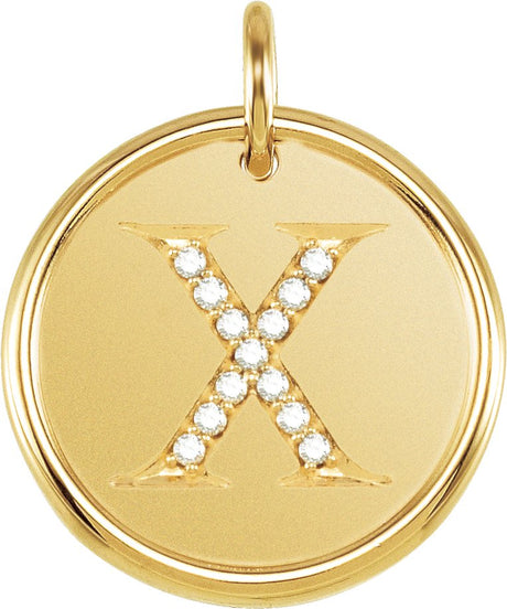 14K Gold Round Natural Diamond Posh Mommy® Initial Necklace or Pendant - Yellow Gold