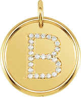 14K Gold Round Natural Diamond Posh Mommy® Initial Necklace or Pendant - Yellow Gold