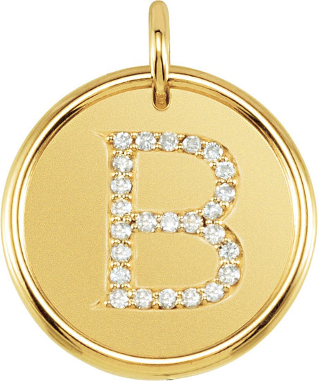 14K Gold Round Natural Diamond Posh Mommy® Initial Necklace or Pendant - Yellow Gold