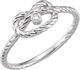 14K Gold Round Natural Diamond Rope Knot Ring - White Gold