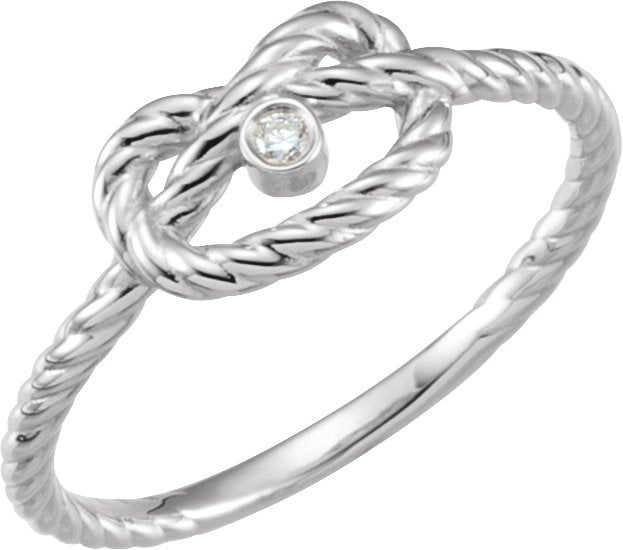 14K Gold Round Natural Diamond Rope Knot Ring - White Gold