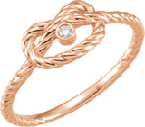 14K Gold Round Natural Diamond Rope Knot Ring - Rose Gold