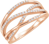 14K Gold Round Natural Diamond Criss-Cross Ring - Rose Gold
