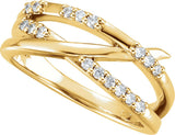14K Gold Round Natural Diamond Criss-Cross Ring – 1.5mm Stones - Yellow Gold - view 3