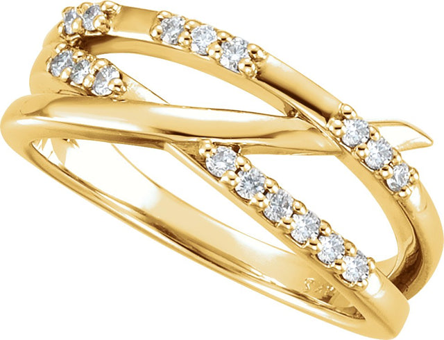 14K Gold Round Natural Diamond Criss-Cross Ring – 1.5mm Stones - Yellow Gold - view 3