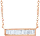 14K Gold Straight Baguette Natural Diamond Baguette Bar Necklace - Rose Gold