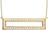 14K Gold Round Natural Diamond Rectangle Bar Necklace - Yellow Gold