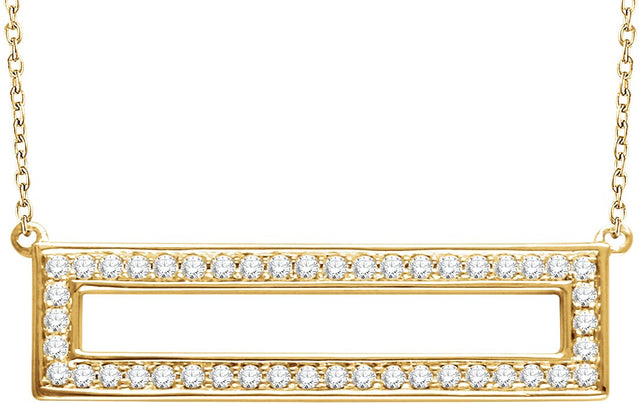 14K Gold Round Natural Diamond Rectangle Bar Necklace - Yellow Gold