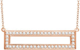 14K Gold Round Natural Diamond Rectangle Bar Necklace - Rose Gold