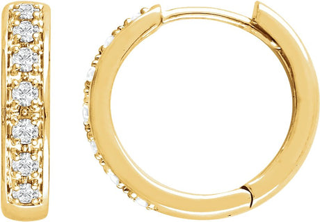 14K Gold Round Natural Diamond Accented Hoop Earrings – 1.2-1.75mm Stones - Yellow Gold