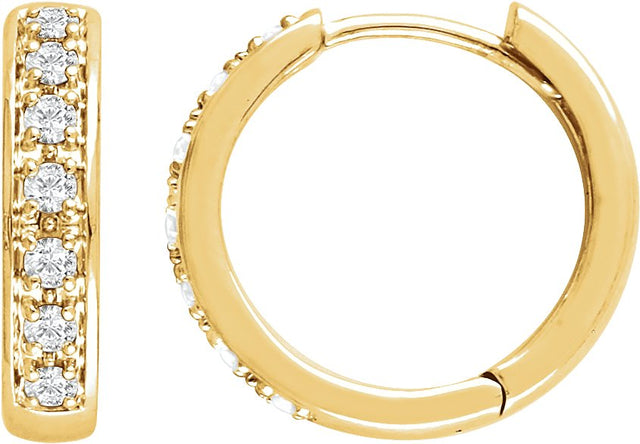 14K Gold Round Natural Diamond Accented Hoop Earrings – 1.2-1.75mm Stones - Yellow Gold