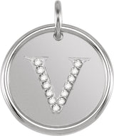 14K Gold Round Natural Diamond Posh Mommy® Initial Necklace or Pendant - White Gold