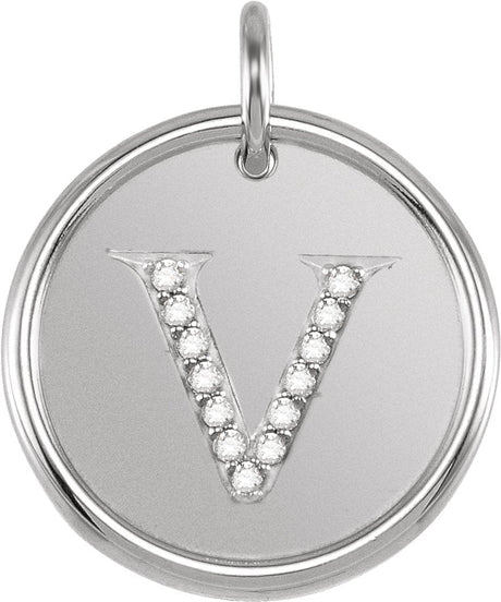 14K Gold Round Natural Diamond Posh Mommy® Initial Necklace or Pendant - White Gold