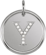 14K Gold Round Natural Diamond Posh Mommy® Initial Necklace or Pendant - White Gold