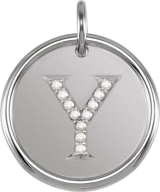 14K Gold Round Natural Diamond Posh Mommy® Initial Necklace or Pendant - White Gold