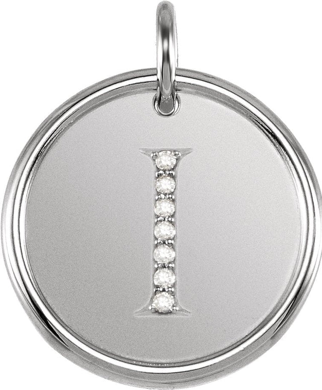 14K Gold Round Natural Diamond Posh Mommy® Initial Necklace or Pendant - White Gold