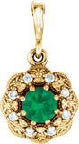 14K Gold Round Natural Emerald Halo-Style Pendant – 0.06 CTW - White Gold