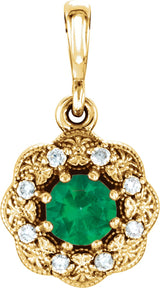 Platinum Round Natural Emerald Halo-Style Pendant – 0.06 CTW