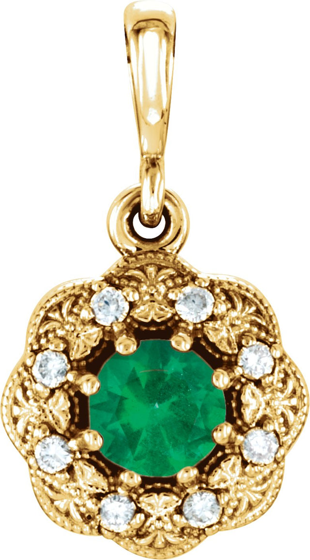 Platinum Round Natural Emerald Halo-Style Pendant – 0.06 CTW