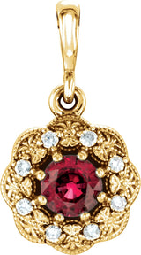 14K Gold Round Natural Ruby Halo-Style Pendant – 0.06 CTW - Yellow Gold