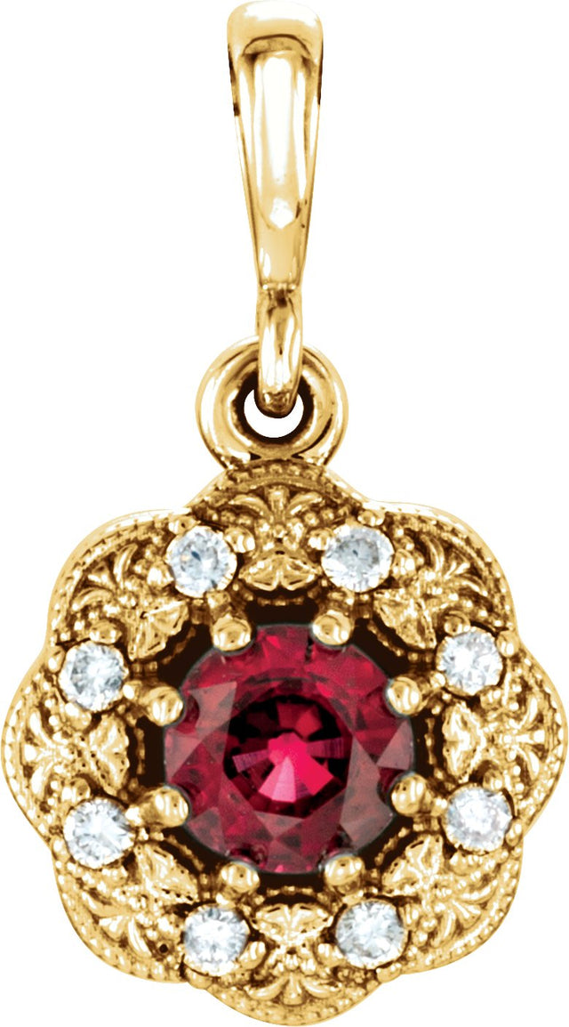 14K Gold Round Natural Ruby Halo-Style Pendant – 0.06 CTW - Yellow Gold