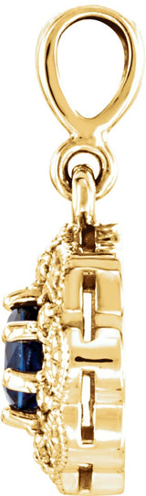 14K Gold Round Natural Blue Sapphire Halo-Style Pendant – 0.06 CTW - Yellow Gold - view 2