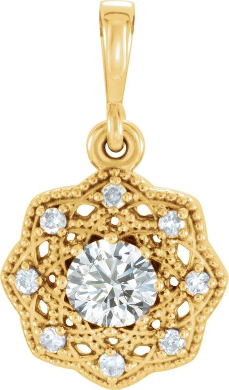 14K Gold Round Natural Diamond Halo-Style Pendant - Yellow Gold