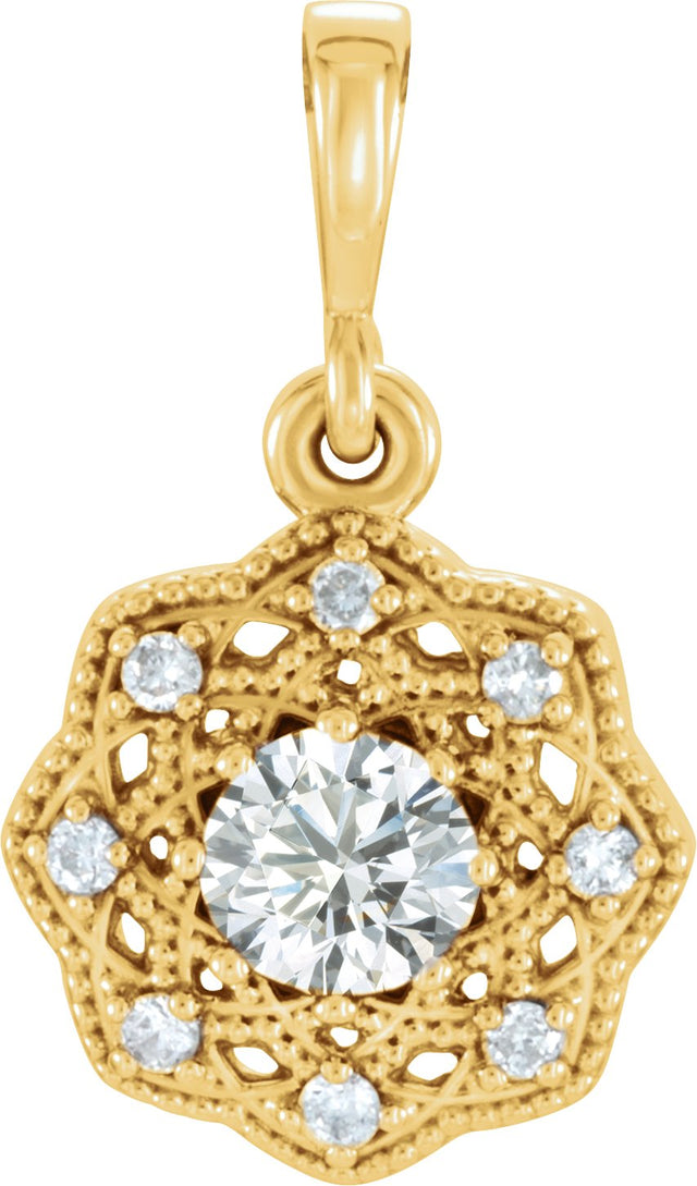 14K Gold Round Natural Diamond Halo-Style Pendant - Yellow Gold