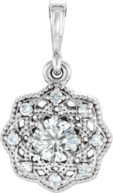 14K Gold Round Natural Diamond Halo-Style Pendant - White Gold